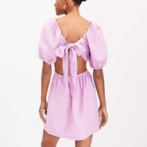 Loft Beach Linen Blend Puff Sleeve Mini Dress Lavender Size Womens Small